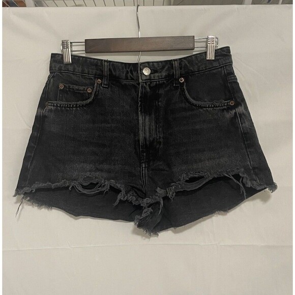 Zara Pants - Zara Denim Shorts Women’s 6 High Waisted Black Frayed Hem cutoff Jean Featival